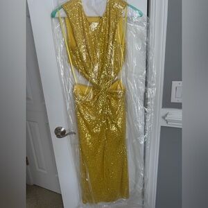 Yellow Sequin Evening Dress